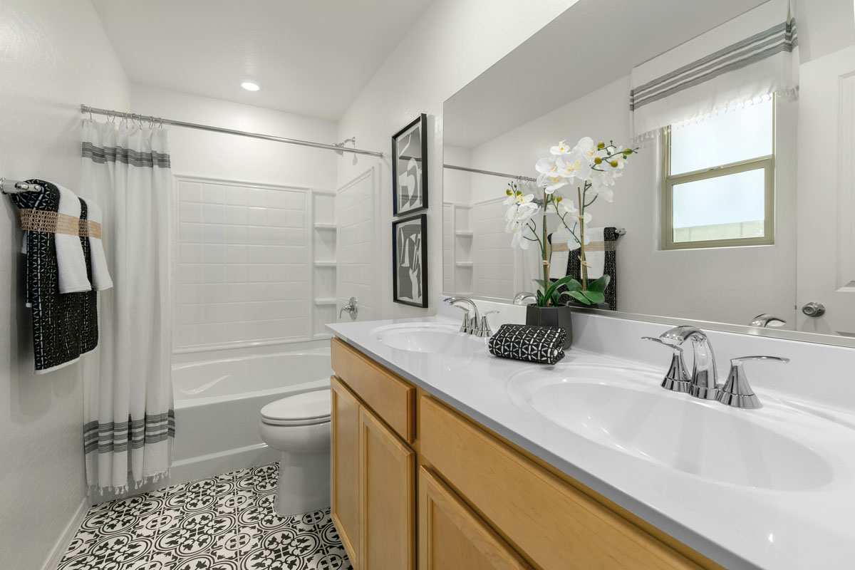 Dual-sink vanity at primary bath