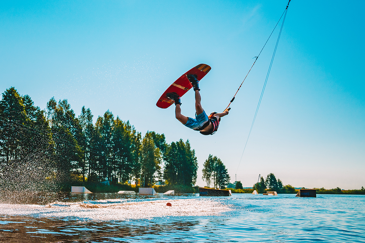 Short drive to Wake Island for wakeboarding, paddleboarding and water obstacles