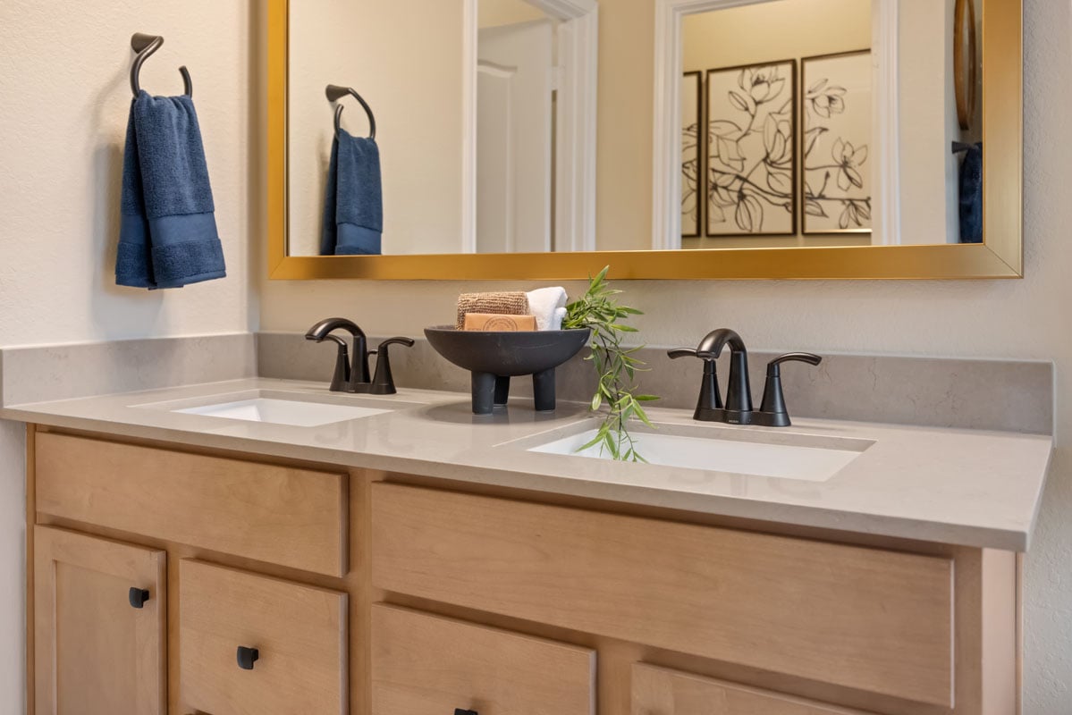 Dual-sink vanity at primary bath