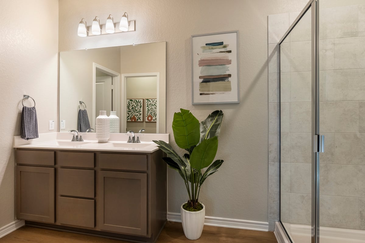 Walk-in shower with tile surround