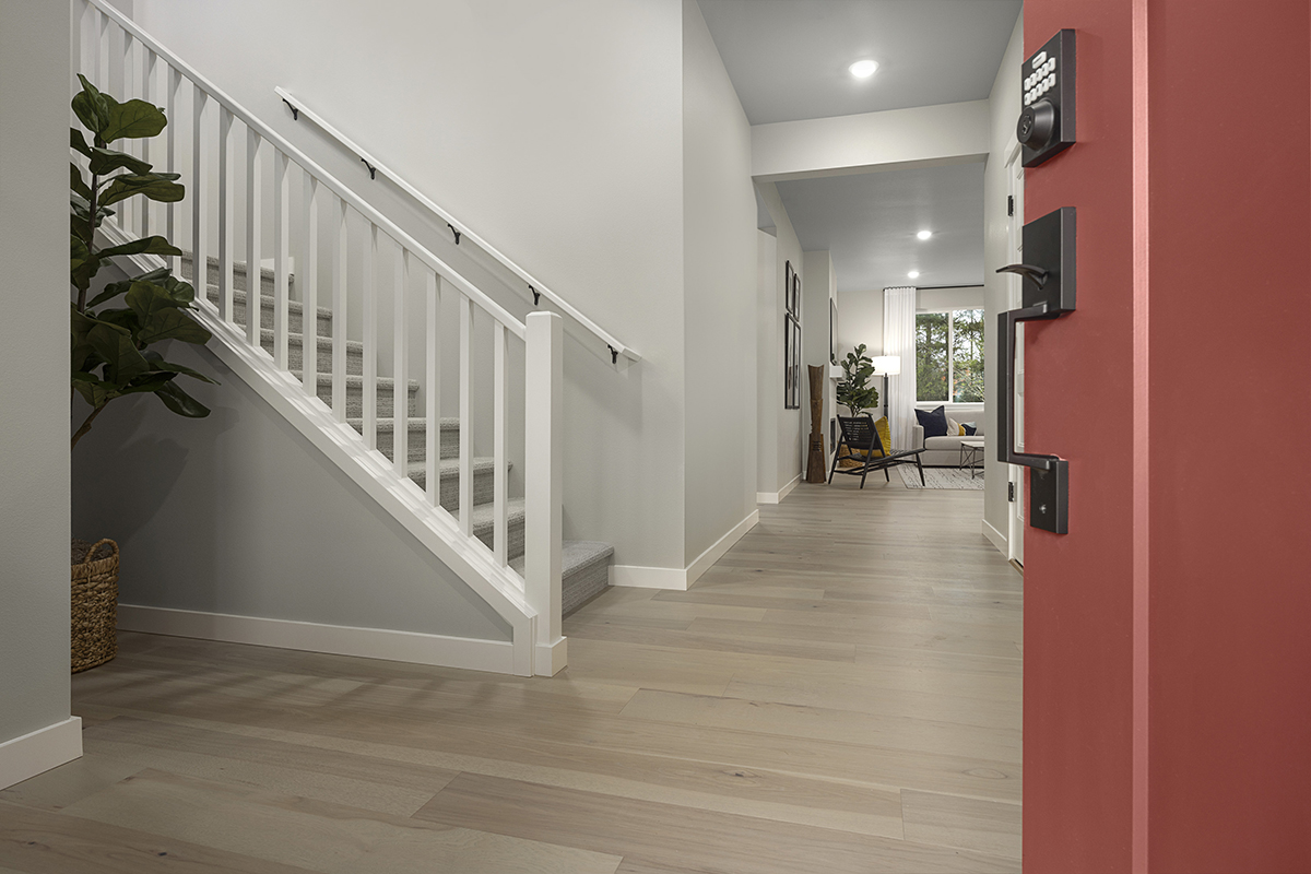 Engineered hardwood flooring at entry